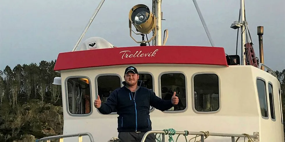 KLAR FOR NY ARBEIDSHVERDAG: Kristoffer Trellevik (27) fra Sund i Hordaland har byttet ut båten «Trellevik» til en større utgave.Foto: Privat