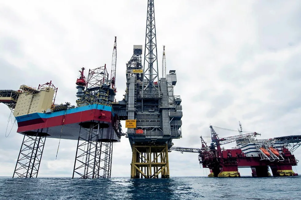 Shut down: The Gina Krog platform, flanked by a jack-up drilling rig and accommodation vessel, has ceased operations after a fire.