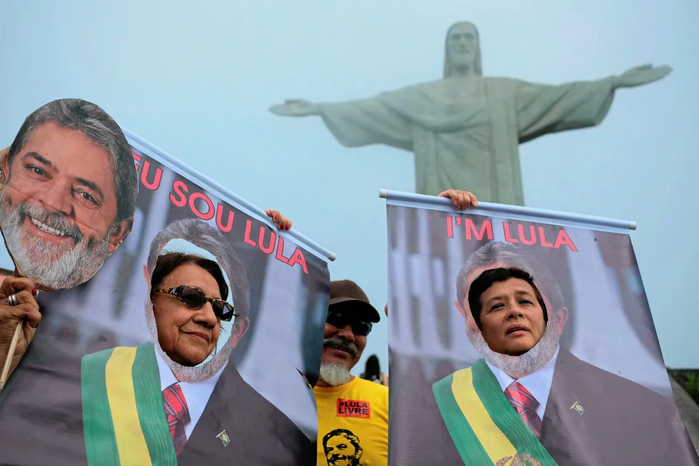 Support remains: people call for former Brazilian President Luiz Inacio Lula da Silva to be released from prison at the Christ the Redeemer statue in Rio de Janeiro, Brazil