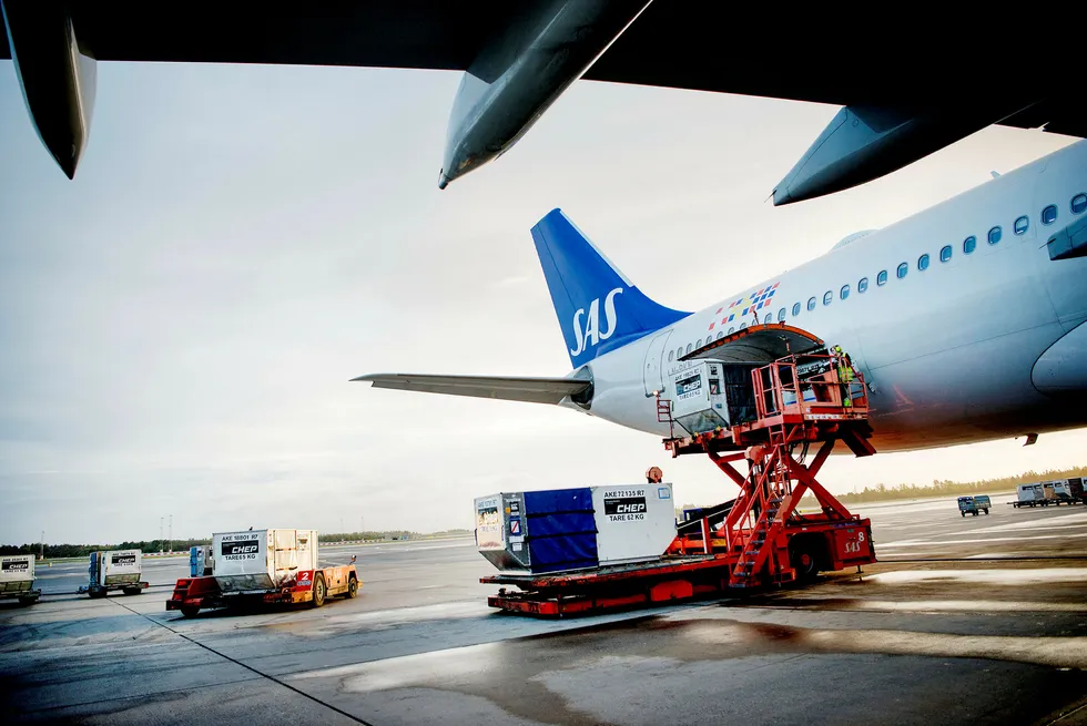 SAS frakter mer av passasjerer og flyfrakt denne sommeren og tar seg bedre betalt for billettene. Her er et av SAS' USA-fly på Oslo lufthavn. Foto: Mikaela Berg