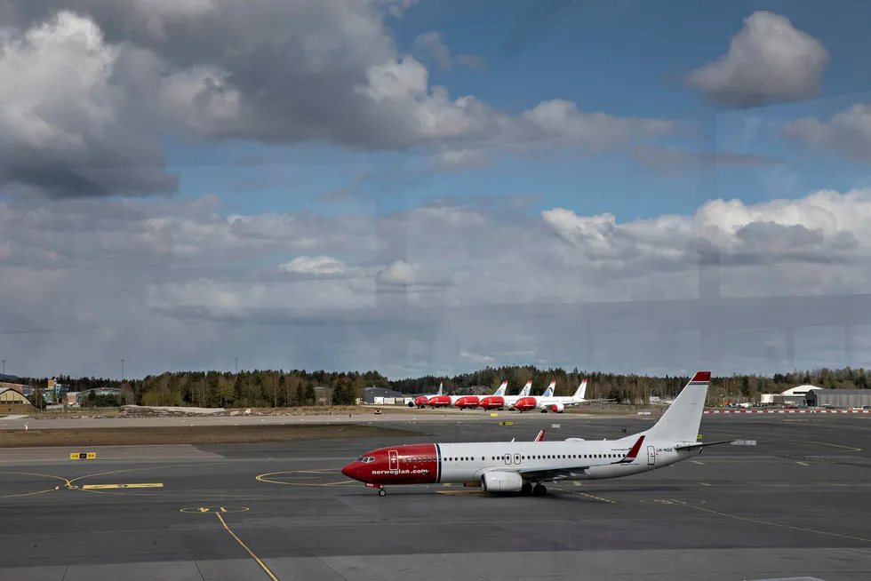 Norwegian-fly i opplag på Gardermoen.