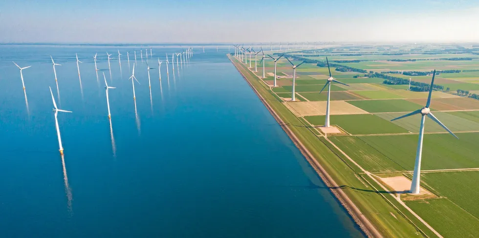 The 144MW Westermeerwind project in the shallow waters of the Ijsselmeer in the Netherlands, part of the wider 429MW onshore/offshore Noordoostpolder wind project.