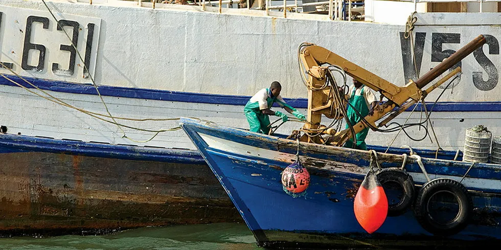 Walvis Bay on the Atlantic Ocean is the main port in Namibia and home to many fishing companies.