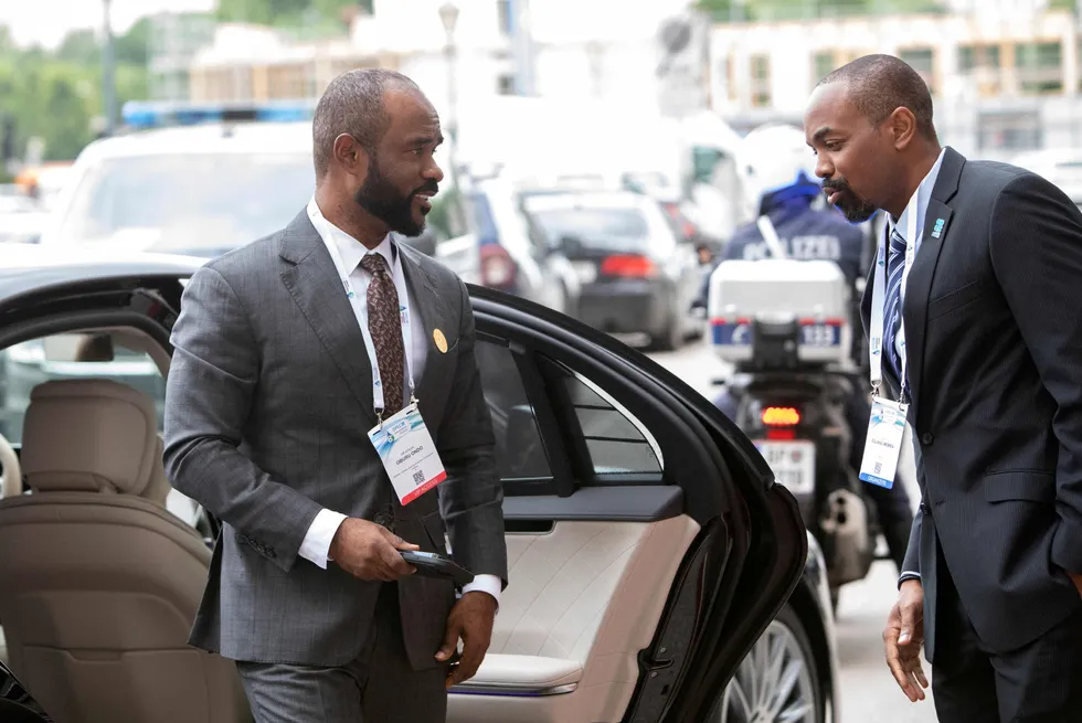 Equatorial Guinea's Minister of Mines & Hydrocarbons Antonio Oburu Ondo (left).