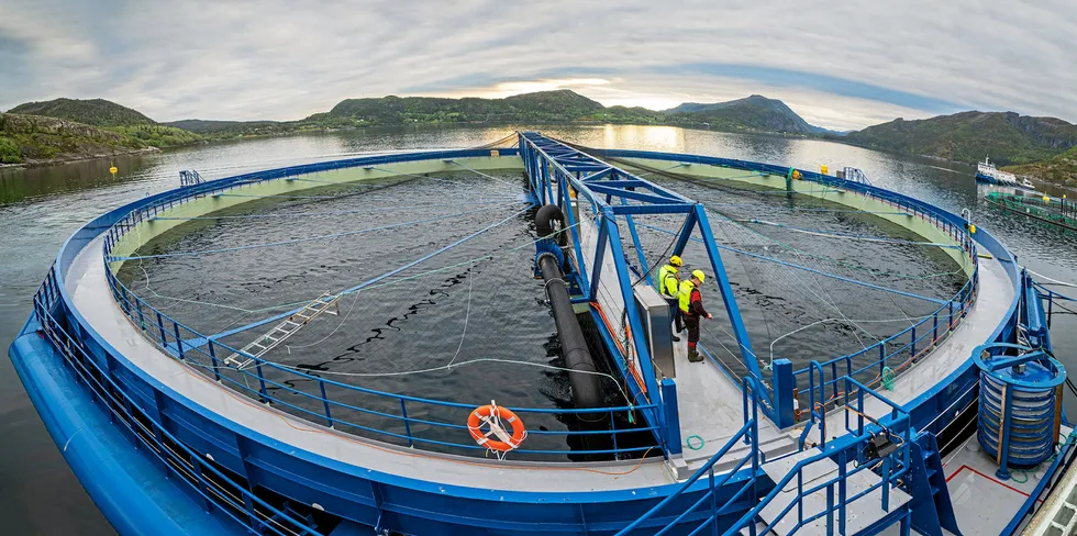 Aquatraz-merden til Midt-Norsk Havbruk - en semilukket stålmerd.