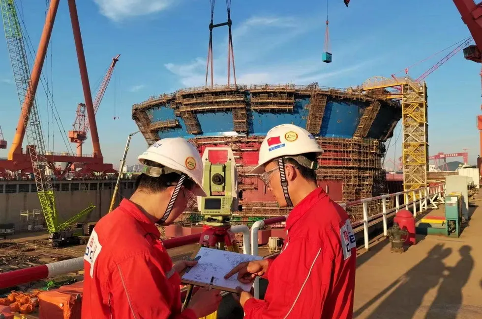Construction: COOEC building a cylindrical FPSO for South China Sea deployment.