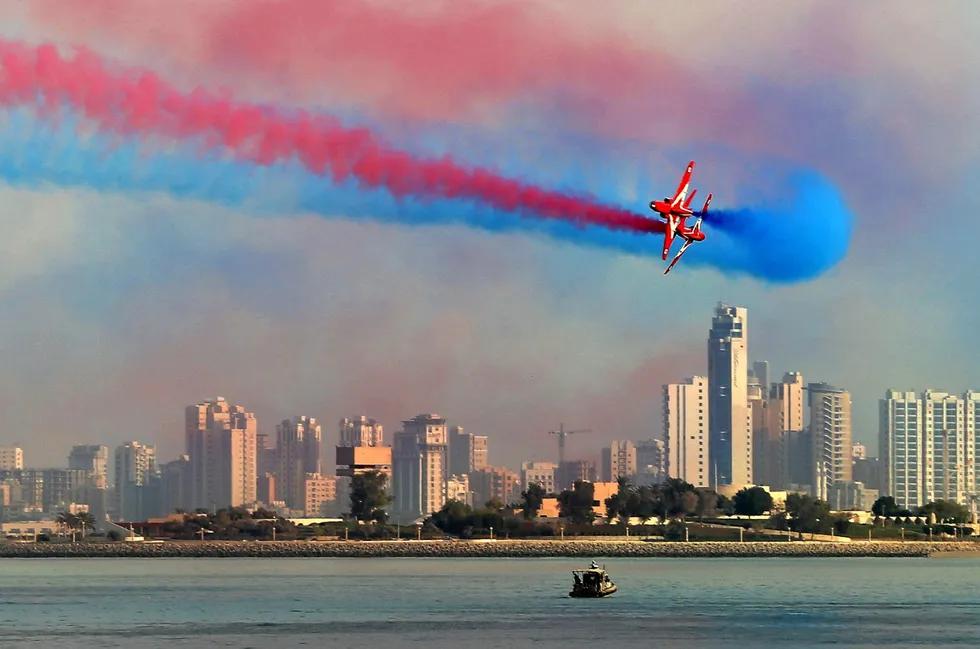 Record revenues: the British Royal Air Force’s aerobatic team, the Red Arrows, at an airshow in Kuwait City.