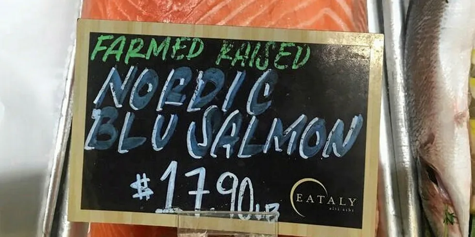 FRA SKJÆRSTAD TIL USA: Slik ser det ut med Nordic Blu Salmon på Eataly-menyen.