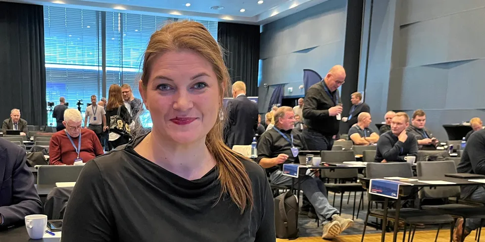Cecilie Myrseth, fiskeri og havminister. Her fra forrige uke da hun besøkte landsmøtet i Norges Fiskarlag.