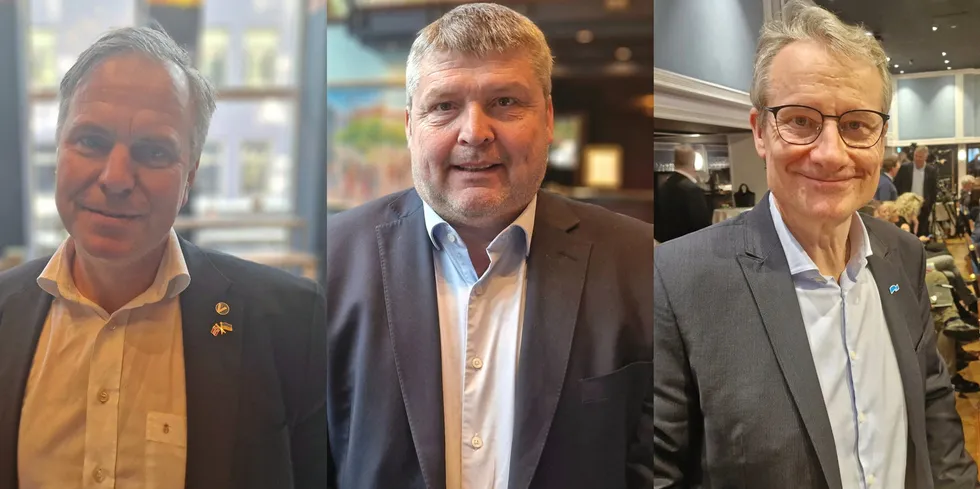 Alfred Bjørlo (Venstre), Bengt Rune Strifeldt (Fremskrittspartiet) og Olve Grotle (Høyre).