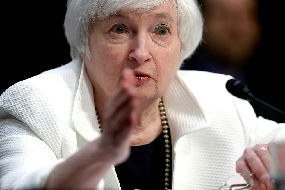 Markedet er nesten helt overbevist om at sentralbanksjef Janet Yellen og de andre medlemmene i Federal Reserves rentekomité kommer til å øke renten i desember. Foto: WIN MCNAMEE/Afp/NTB scanpix