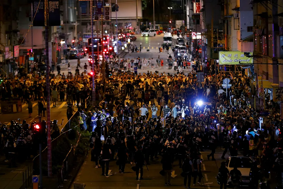 Gjennom fire måneder har store og små demonstrasjoner rammet Hongkong. Her fra en protest 7. august.