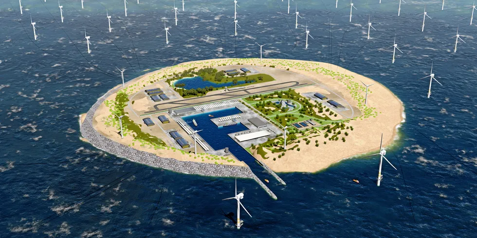 visualisation of an artificial energy island linked to offshore wind farms