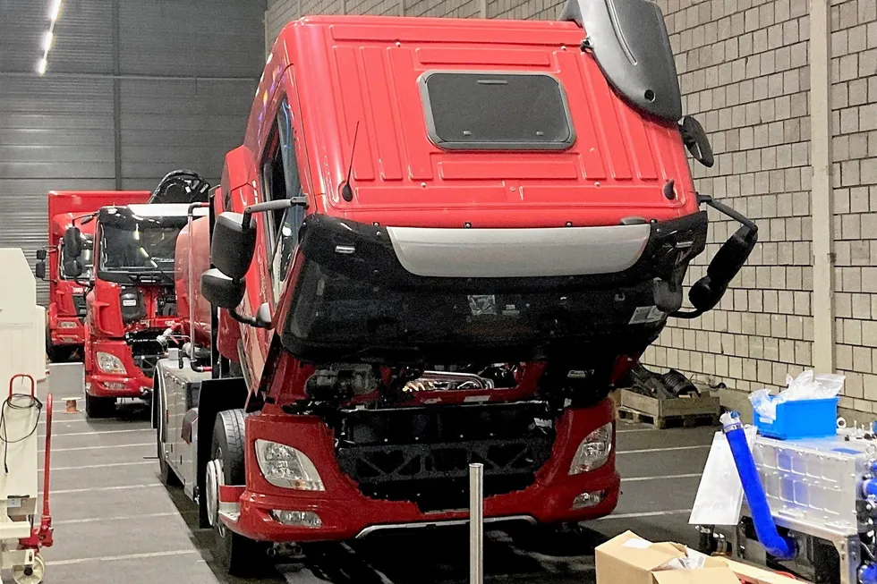 Hyzon truck being assembled at Winschoten, in the Netherlands.