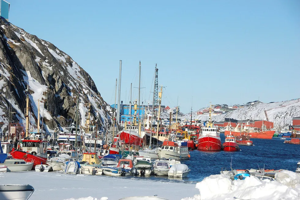 Havnen i Nuuk, tidligere Godthåb, Grønlands hovedstad.