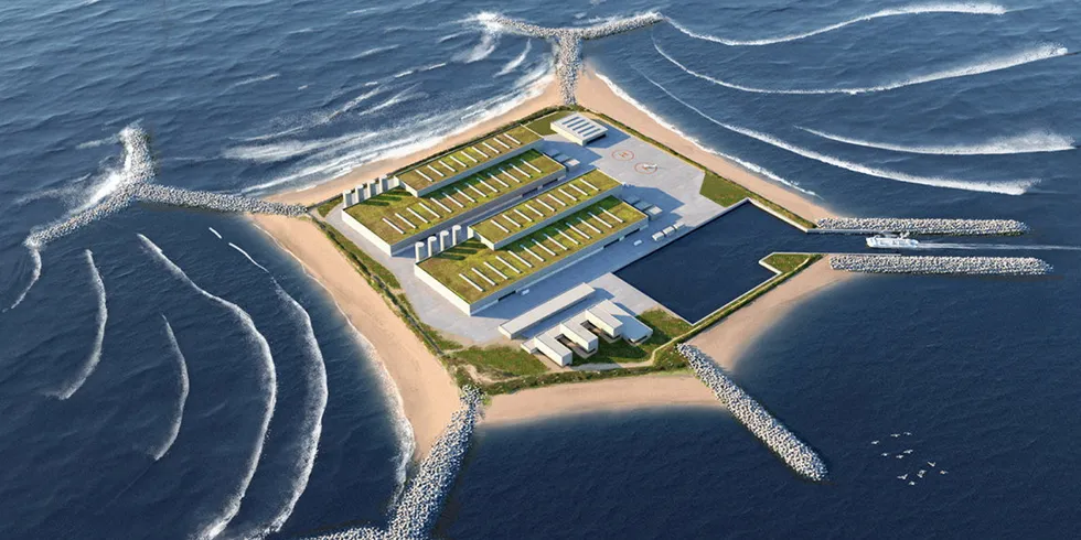 Visualisation of an energy island off Denmark.