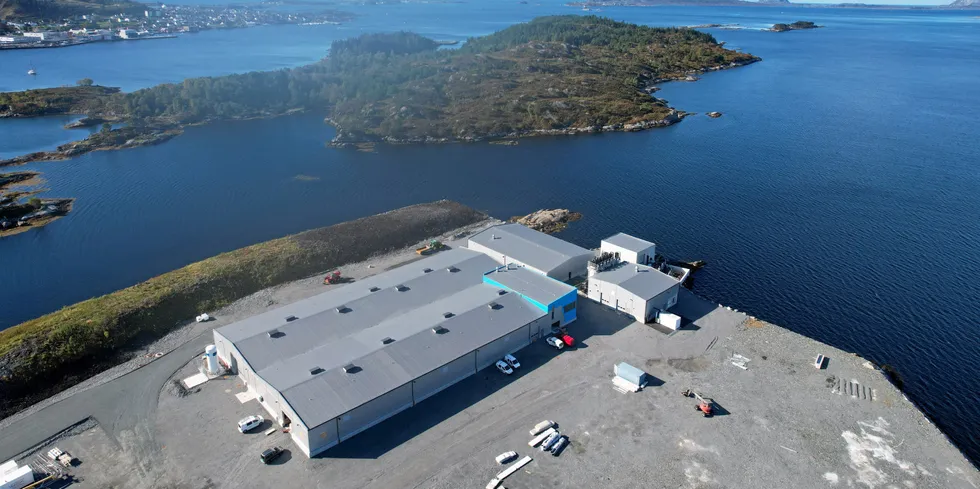 Havlandet Norcod har hatt sin første produksjon i verdens største yngelanlegg for torsk, skriver selskapet i en pressemelding. Bildet viser anlegget på Gaddholmen i Florø.