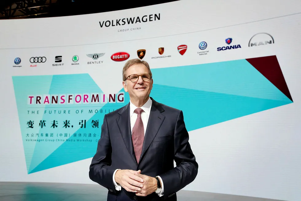 Toppsjef Jochem Heizmann i Volkswagen Group China var tilstede på et arrangement i Guangzhou i Kina i midten av november. Foto: Bobby Yip/Reuters/NTB Scanpix