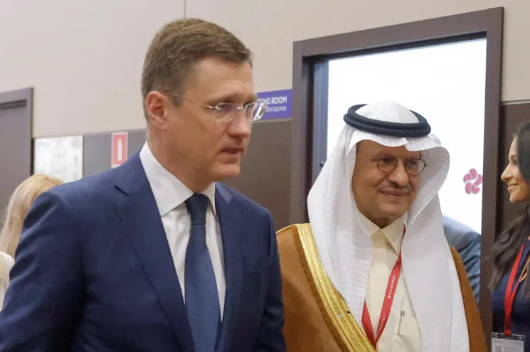 Russia's Deputy Prime Minister in charge of energy issues, Alexander Novak (left), and Saudi Arabia's Energy Minister, Prince Abdulaziz bin Salman.