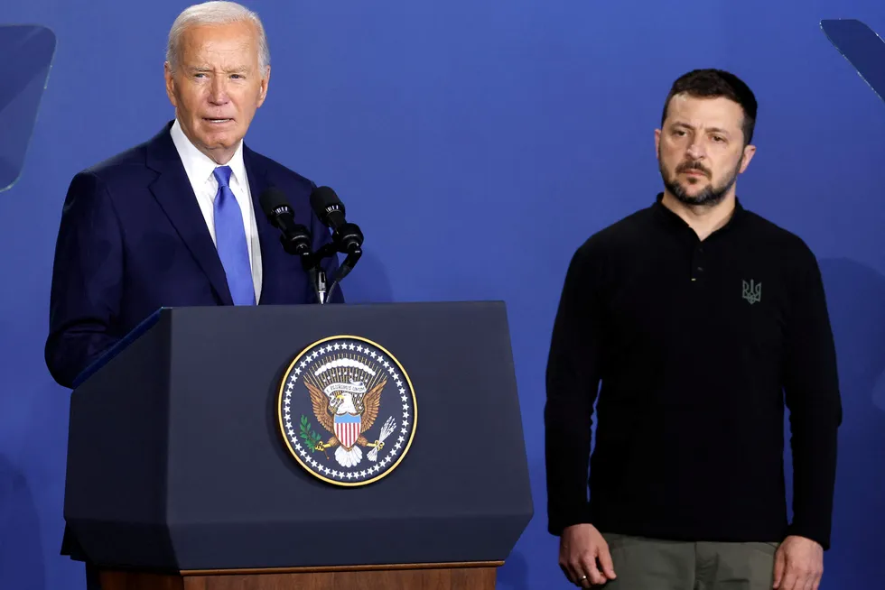 Presidentene Joe Biden og Volodymyr Zelenskyj møttes under Nato-toppmøtet i Washington, D.C. i juli. Nå er det meningen at Zelenskyj skal på besøk igjen.