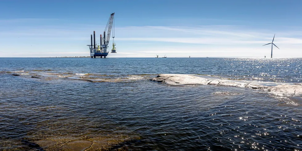 Construction of the 40MW Tahkoluoto wind park, Finland's only offshore wind farm