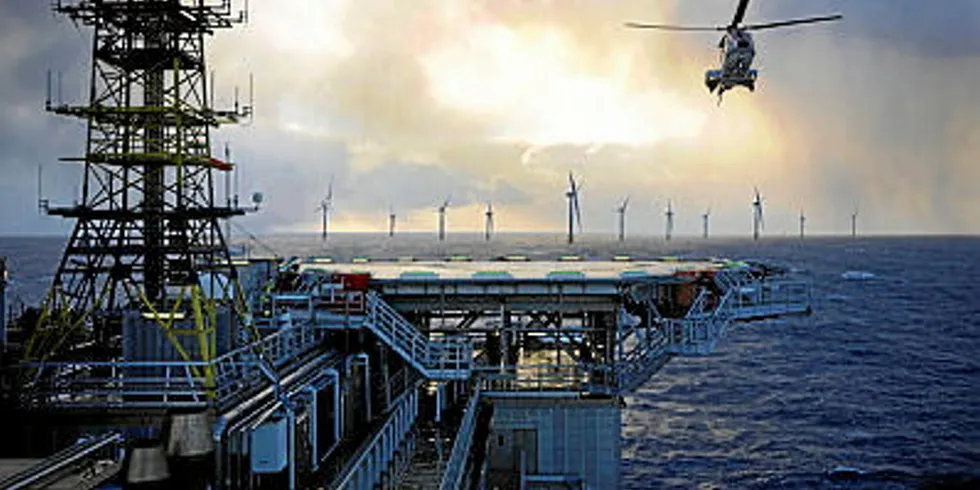 Rendering of floating wind powered offshore oil and gas at Hywind Tampen