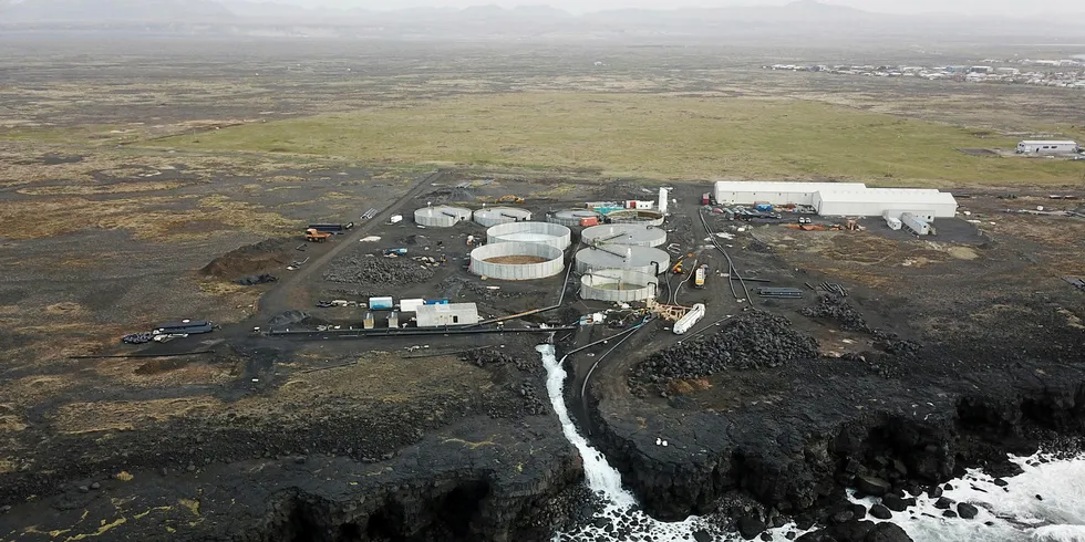 Smoltanlegget Laxarbraut ligger en liten times kjøretur sør for Reykjavik. Sjøvann hentes fra 80 meter dype borehull, og holder 7-8 grader hele året.