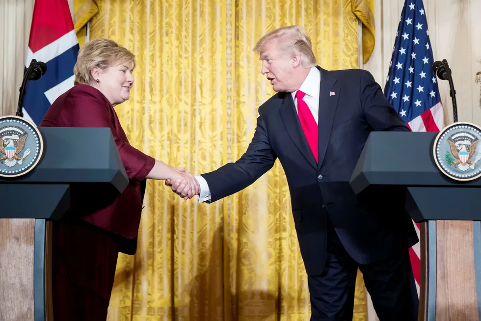 USAs president Donald Trump har i forkant av Nato-toppmøtet sendt brev til Norges statsminister Erna Solberg for å kreve at Norge skal trappe opp bevilgningene til forsvar. Foto: Junge, Heiko,/NTB scanpix