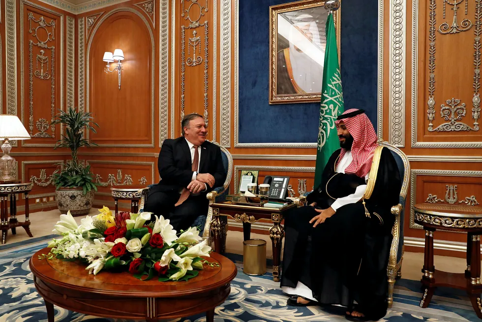 USAs utenriksminister Mike Pompeo møtte Saudi Arabias krongprins Mohammed bin Salman i Riyadh i Saudi Arabia tirsdag.