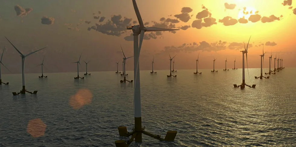 CGI of Eolfi wind farm with Naval Energies floating platforms