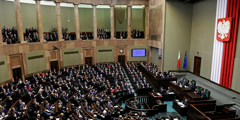 Lawmakers in Poland's parliament in Warsaw.