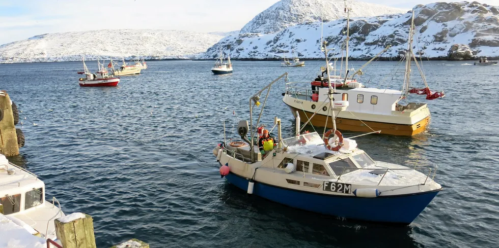 Båter ligger i kø for å levere fersk fisk i Havøysund. Illustrasjonsfoto