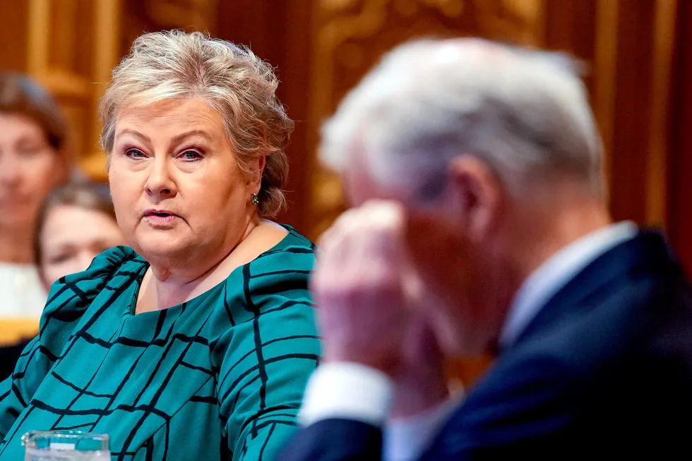 Høyre-leder Erna Solberg under den muntlige spørretimen i Stortinget tidligere denne måneden.