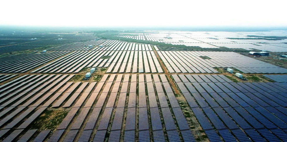 Adani Green Energy's 648MW Ultra Mega Solar power plant in Tamil Nadu, India.