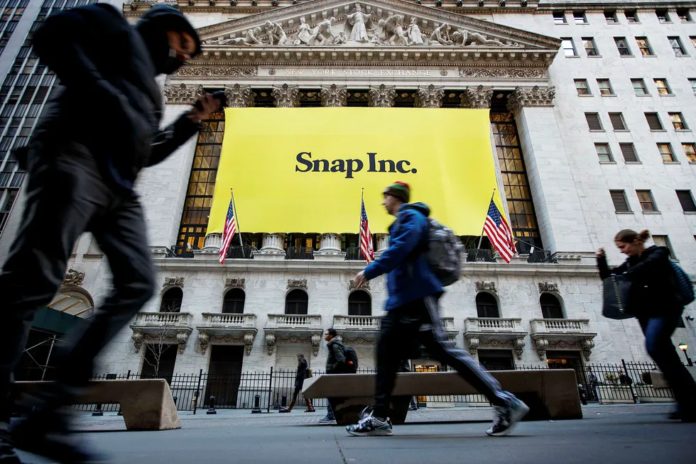 Børsnoteringen av Snapchat forrige uke har fått interesse fra investorer på begge sider av Atlanterhavet. Flere hundre nordmenn har kjøpt aksjer i selskapet. Foto: Drew Angerer/AFP/NTB Scanpix