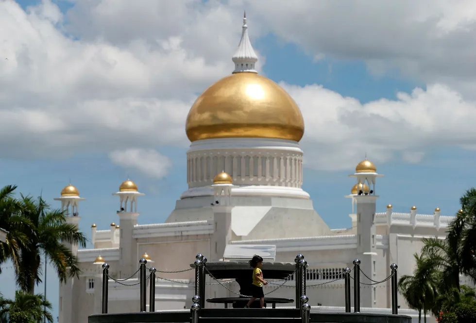 Capital city: the Sultan Omar Ali Saifuddien mosque in Bandar Seri Begawan in Brunei