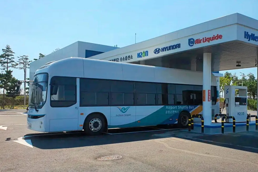 An airport terminal shuttle-bus at Air Liquide's refuelling station at Incheon Airport.