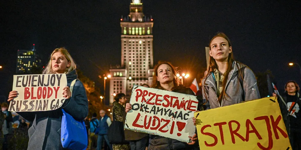 A protest in Warsaw, Poland, against the ongoing energy crisis due to the Russian war on Ukraine.