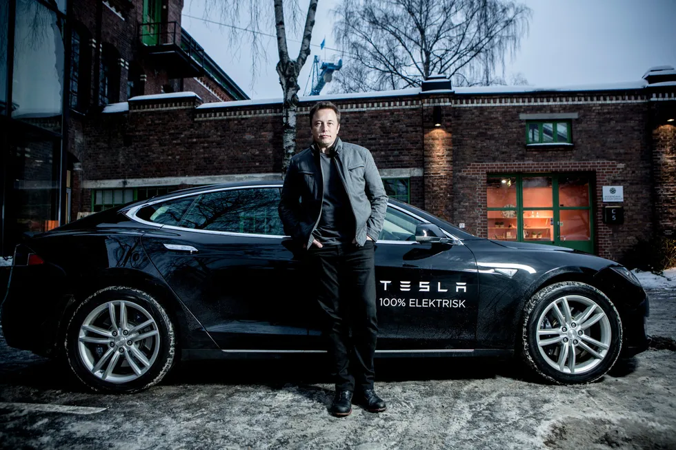 Tesla-sjef Elon Musk på snarvisitt i Norge for å møte norske Tesla-eiere i 2014.