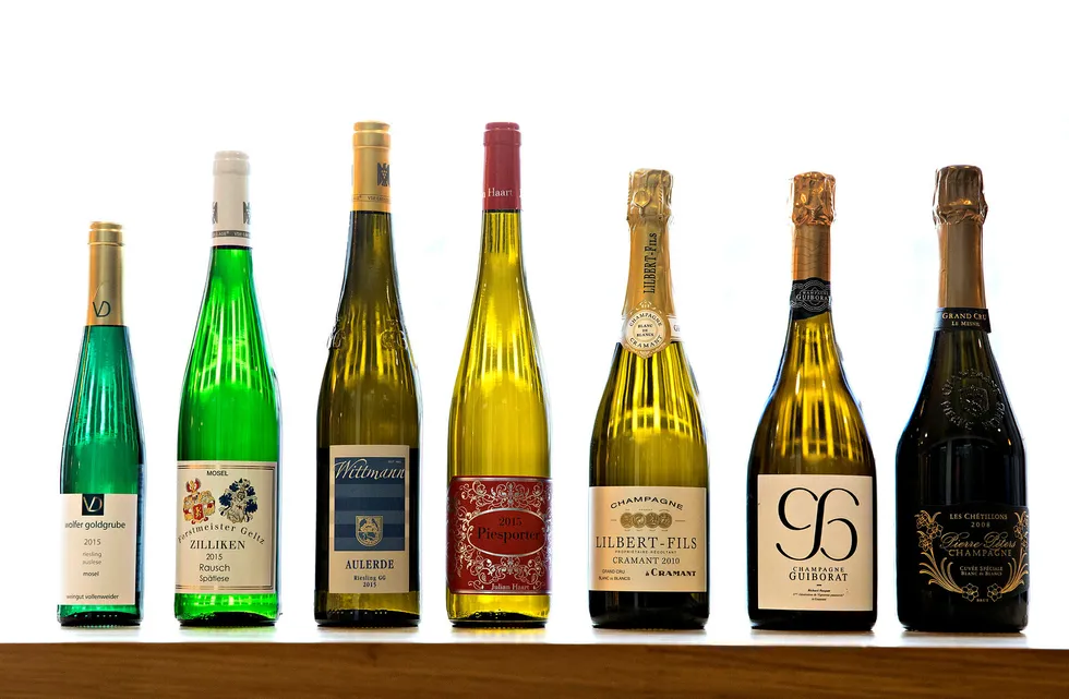 Vår i vente. Dette er noen av vinene som imponerer mest i Vinmonopolets spesialslipp fra Champagne og Tyskland neste torsdag. Foto: Aleksander Nordahl
