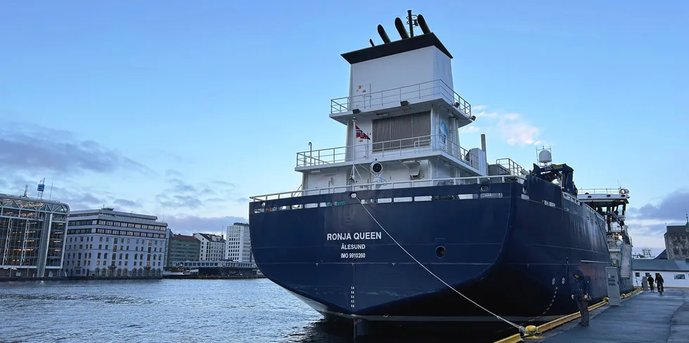 Brønnbåten Ronja Queen fra rederiet Sølvtrans, til kai i Bergen i februar i år.