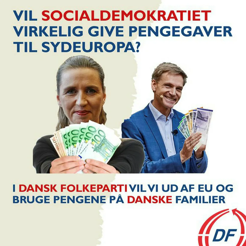 Dansk Folkeparti angriper statsminister Mette Fredriksen og sosialdemokratene for viljen til å støtte EU-land i krise etter koronapandemien