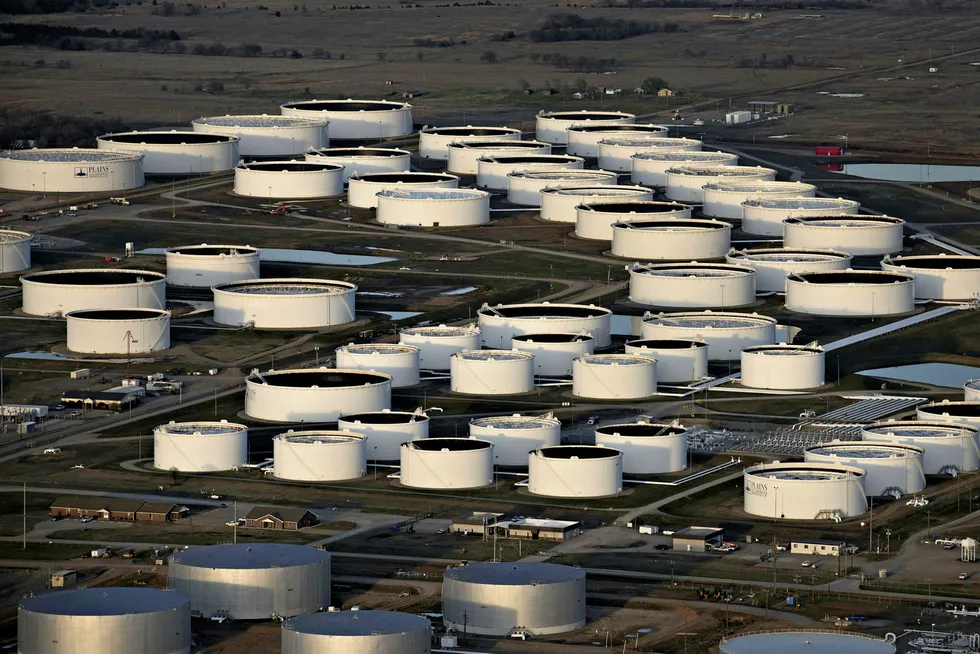 Stockpiles: oil storage tanks at the US hub in Cushing, Oklahoma