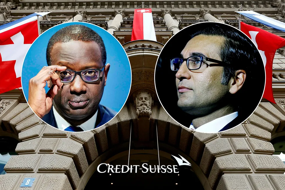 Credit Suisse-sjef Tidjane Thiam (til venstre) og Iqbal Khan, som har hatt topposisjoner i banken, er hovedmennene i en bitter personkonflikt