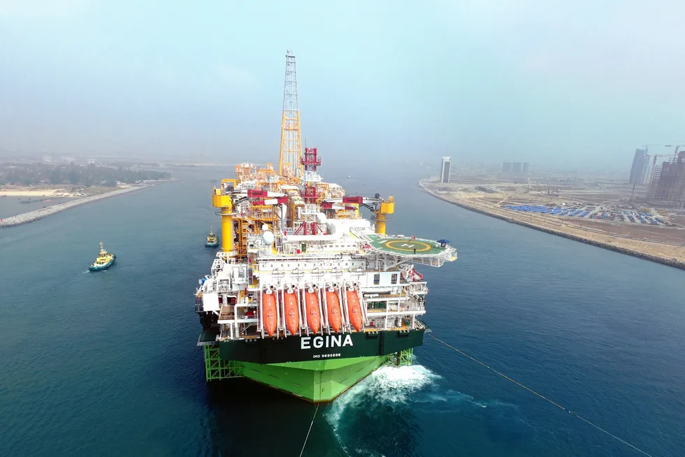 Focal point: the Egina FPSO entering the Lagos channel in Nigeria in 2018