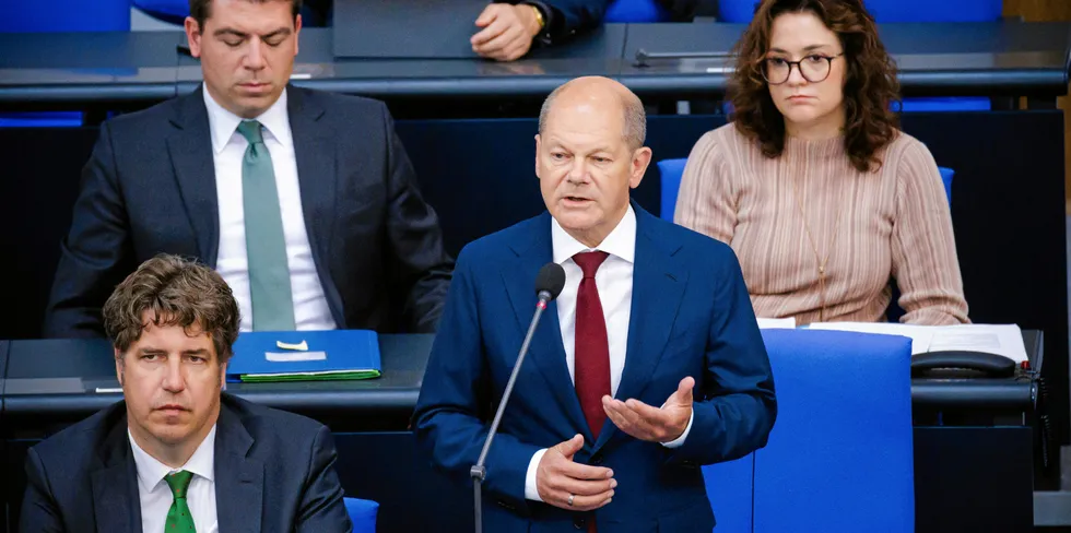 German Chancellor Olaf Scholz speaks in parliament