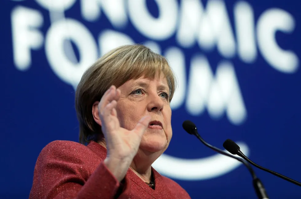 Tysklands regjeringssjef Angela Merkel talte under World Economic Forum onsdag.