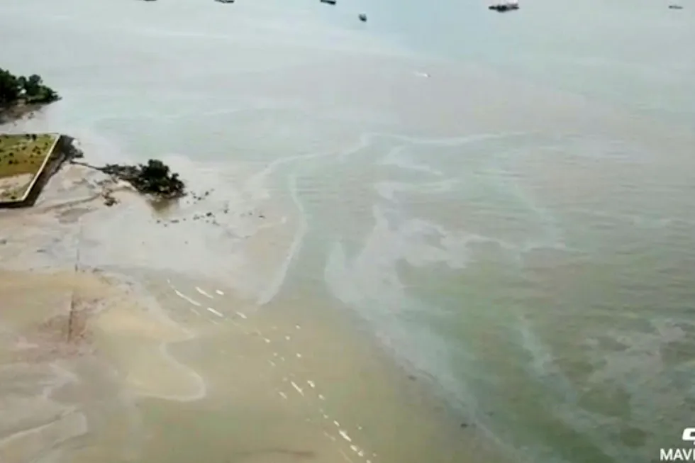Aftermath: The extent of an oil spill seen at Balikpapan Bay, East Kalimantan
