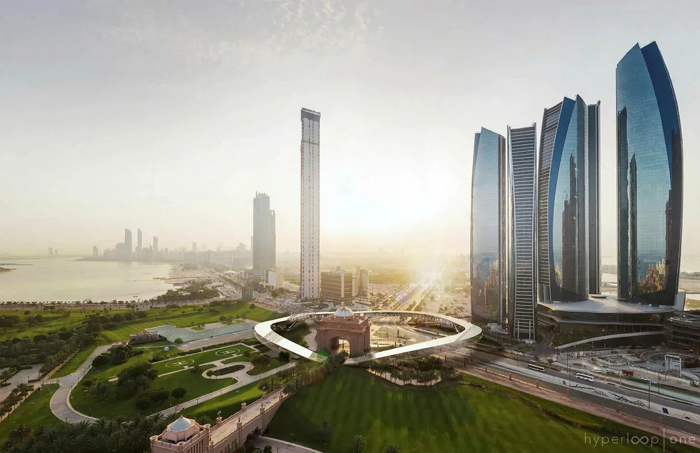 8. november inngikk selskapet Hyperloop One en avtale med vei- og transportmyndighetene i Dubai om å utrede bygging av et hyperloop-system. Illustrasjon: BIG