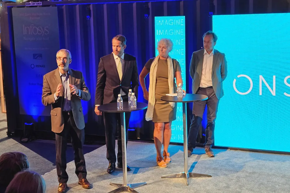 From far left: Jared Daniels from the Global CCS Institute; Giv Brantenberg of Heidelberg Materials; Lise Winther from Yara; and Christian Holzleitner from the European Commission, speaking at ONS 2024.